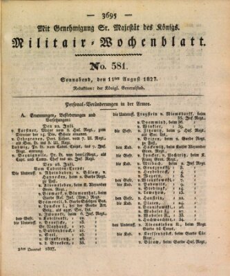 Militär-Wochenblatt Samstag 11. August 1827