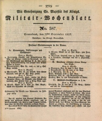 Militär-Wochenblatt Samstag 22. September 1827