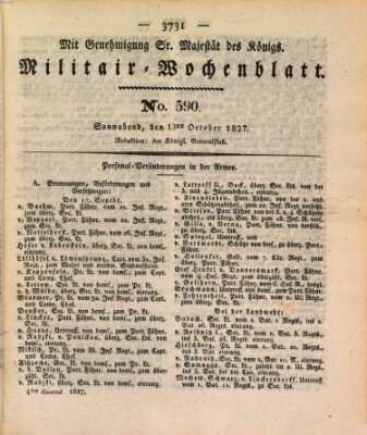 Militär-Wochenblatt Samstag 13. Oktober 1827