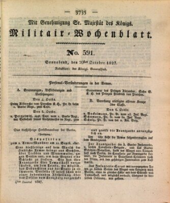 Militär-Wochenblatt Samstag 20. Oktober 1827