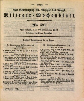 Militär-Wochenblatt Samstag 3. November 1827