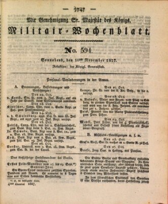 Militär-Wochenblatt Samstag 10. November 1827