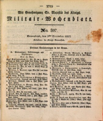 Militär-Wochenblatt Samstag 1. Dezember 1827