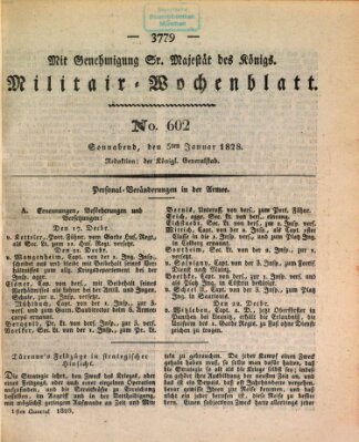 Militär-Wochenblatt Samstag 5. Januar 1828