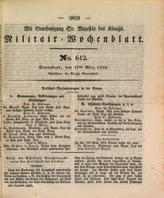 Militär-Wochenblatt Samstag 15. März 1828