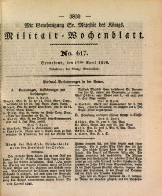 Militär-Wochenblatt Samstag 19. April 1828