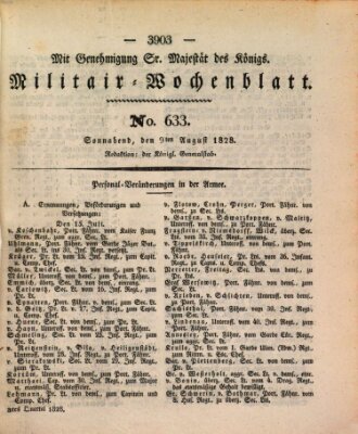 Militär-Wochenblatt Samstag 9. August 1828