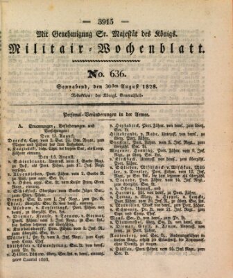 Militär-Wochenblatt Samstag 30. August 1828