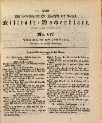 Militär-Wochenblatt Samstag 11. Oktober 1828