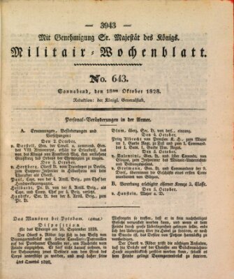 Militär-Wochenblatt Samstag 18. Oktober 1828