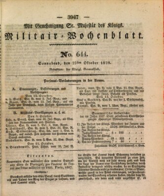 Militär-Wochenblatt Samstag 25. Oktober 1828