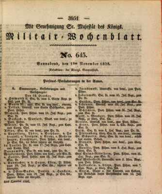 Militär-Wochenblatt Samstag 1. November 1828