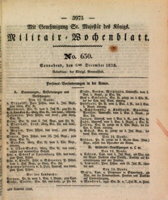Militär-Wochenblatt Samstag 6. Dezember 1828