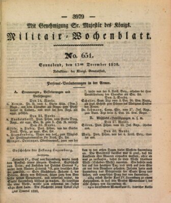 Militär-Wochenblatt Samstag 13. Dezember 1828