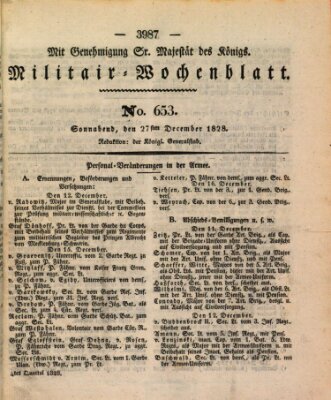 Militär-Wochenblatt Samstag 27. Dezember 1828