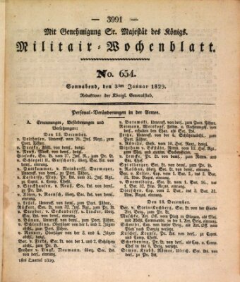 Militär-Wochenblatt Samstag 3. Januar 1829