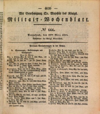 Militär-Wochenblatt Samstag 28. März 1829