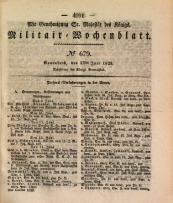 Militär-Wochenblatt Samstag 27. Juni 1829