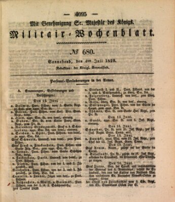 Militär-Wochenblatt Samstag 4. Juli 1829