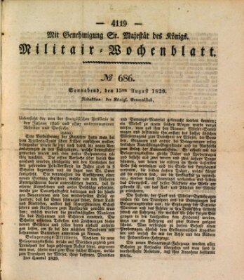 Militär-Wochenblatt Samstag 15. August 1829