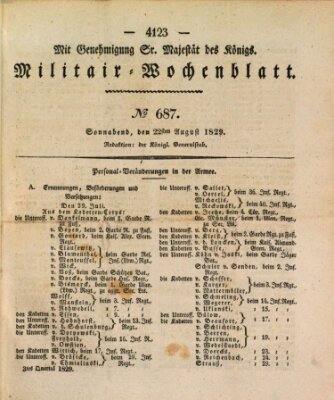 Militär-Wochenblatt Samstag 22. August 1829