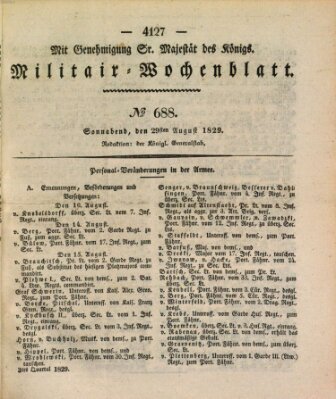 Militär-Wochenblatt Samstag 29. August 1829