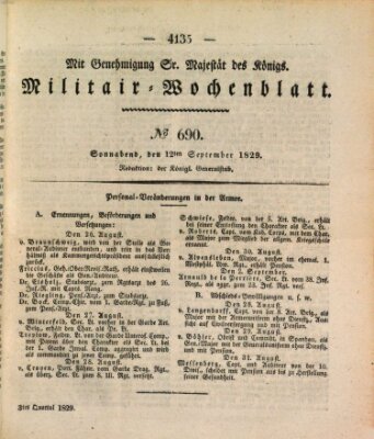 Militär-Wochenblatt Samstag 12. September 1829