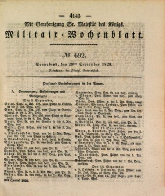 Militär-Wochenblatt Samstag 26. September 1829