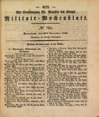 Militär-Wochenblatt Samstag 28. November 1829