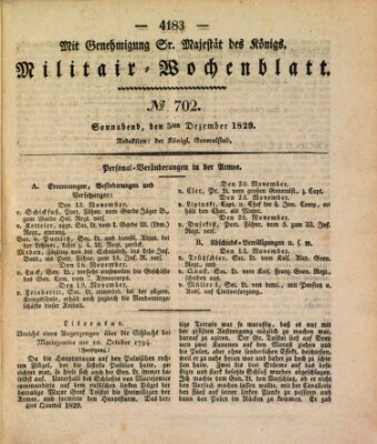 Militär-Wochenblatt Samstag 5. Dezember 1829