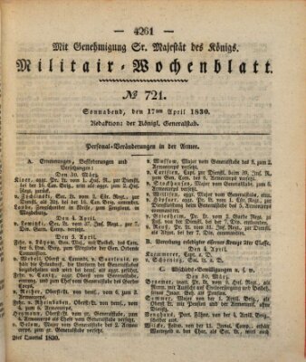 Militär-Wochenblatt Samstag 17. April 1830