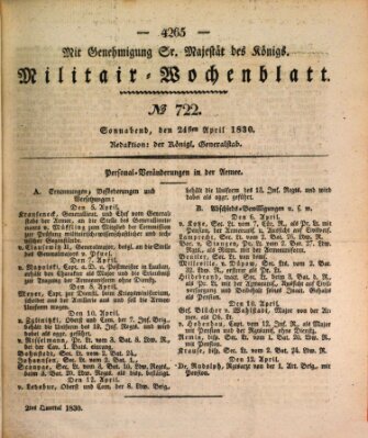 Militär-Wochenblatt Samstag 24. April 1830