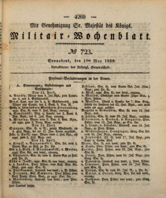 Militär-Wochenblatt Samstag 1. Mai 1830