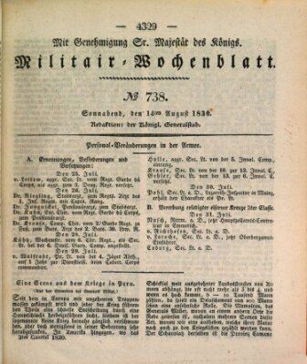 Militär-Wochenblatt Samstag 14. August 1830