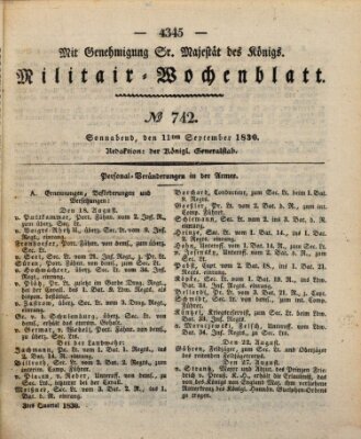 Militär-Wochenblatt Samstag 11. September 1830