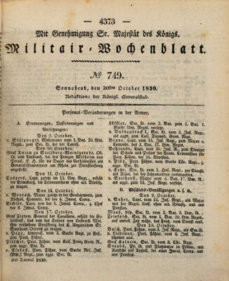 Militär-Wochenblatt Samstag 30. Oktober 1830