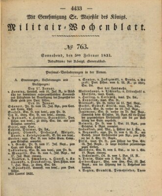 Militär-Wochenblatt Samstag 5. Februar 1831