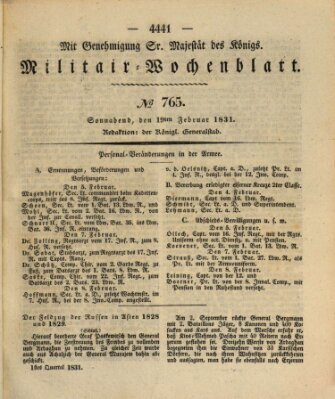 Militär-Wochenblatt Samstag 19. Februar 1831