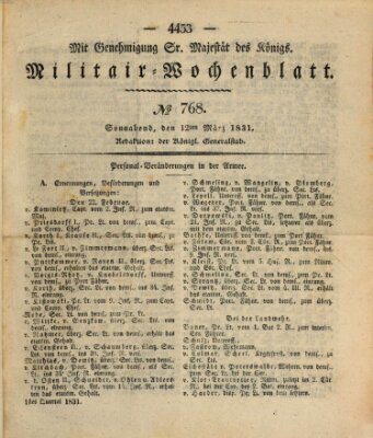 Militär-Wochenblatt Samstag 12. März 1831