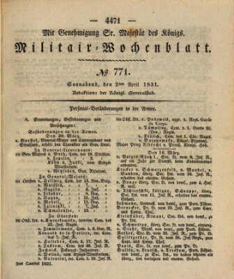 Militär-Wochenblatt Samstag 2. April 1831