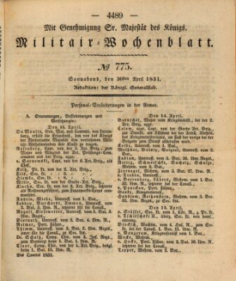 Militär-Wochenblatt Samstag 30. April 1831