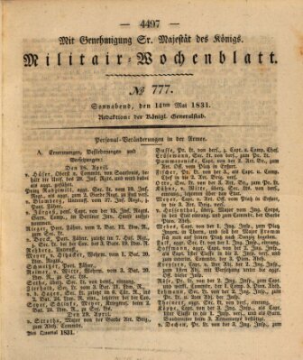 Militär-Wochenblatt Samstag 14. Mai 1831