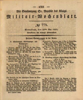 Militär-Wochenblatt Samstag 21. Mai 1831