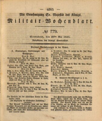 Militär-Wochenblatt Samstag 28. Mai 1831