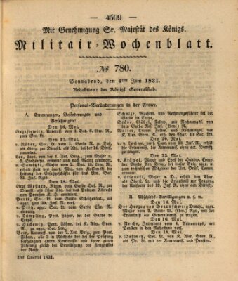 Militär-Wochenblatt Samstag 4. Juni 1831