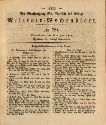 Militär-Wochenblatt Samstag 11. Juni 1831