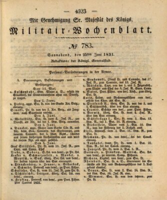 Militär-Wochenblatt Samstag 25. Juni 1831