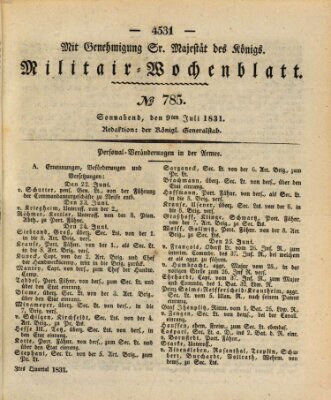 Militär-Wochenblatt Samstag 9. Juli 1831