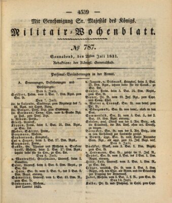 Militär-Wochenblatt Samstag 23. Juli 1831