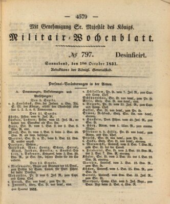 Militär-Wochenblatt Samstag 1. Oktober 1831